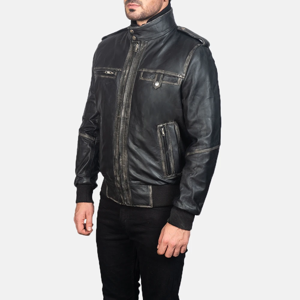 Glen Street Black Leather Bomber Jacke made by Genuine Cowhide for mens  women kids sheep Leather jacket cow leather jacket Goat