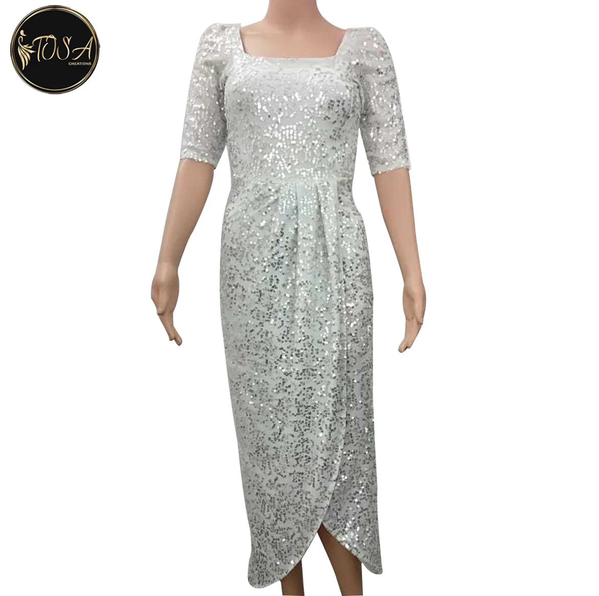 lus Size Fat Elegant Dark Blue Women Evening Dresses Mother Of The Bride Clothing Short Sleeve Party Maxi Sequin Evening Dress