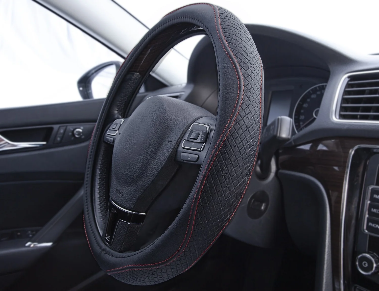 38cm 15 inch White E-Friendly Inner Tire Leather Steering Wheel Cover