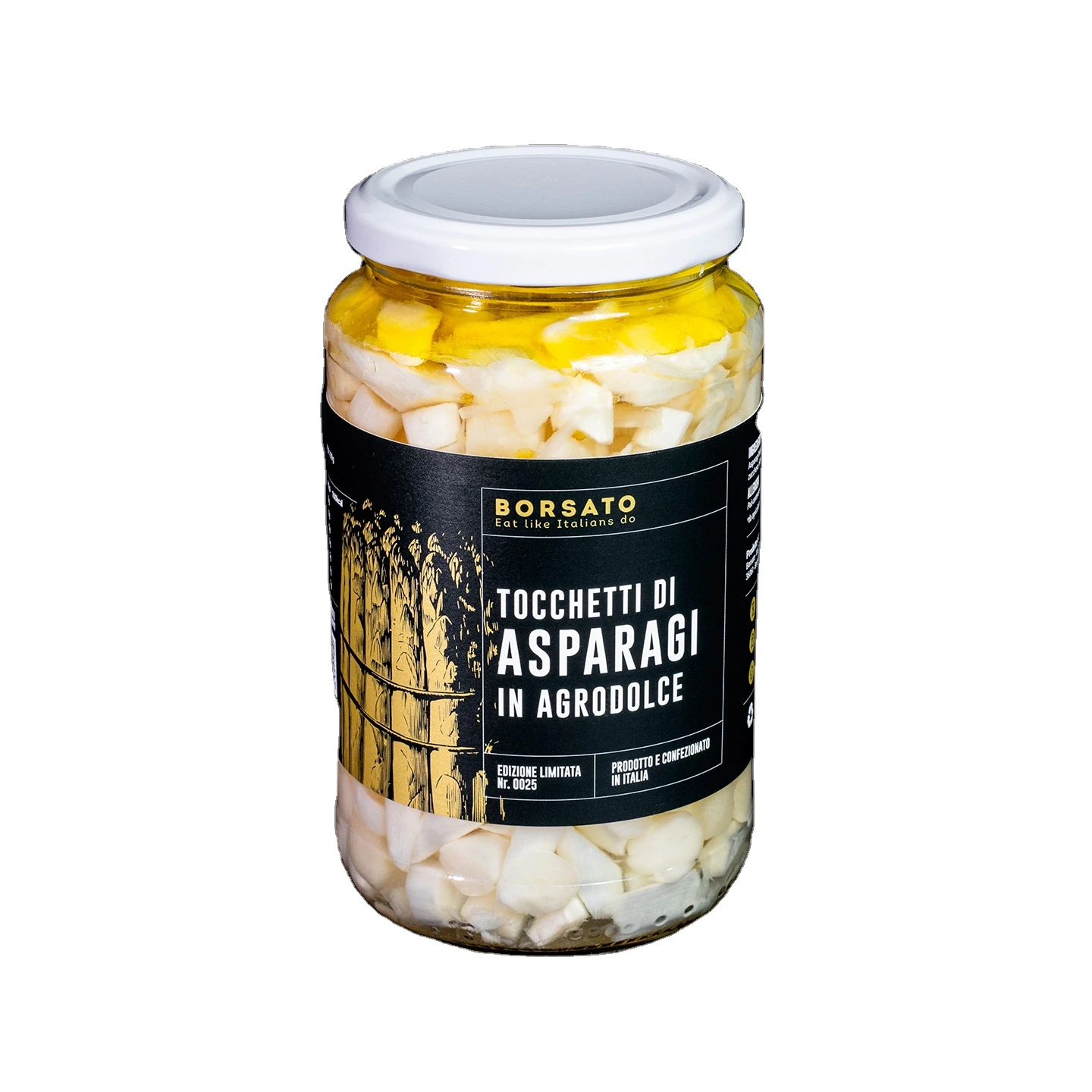 High quality Italian sweet and sour pieces of white asparagus