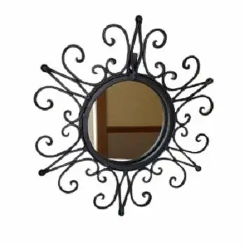 WOODEN LOW PRICE METAL MIRROR IRON FACE MIRROR POPULAR WROUGHT IRON MIRROR HOME DECORATIVE BLACK COLOR WALL HANGING