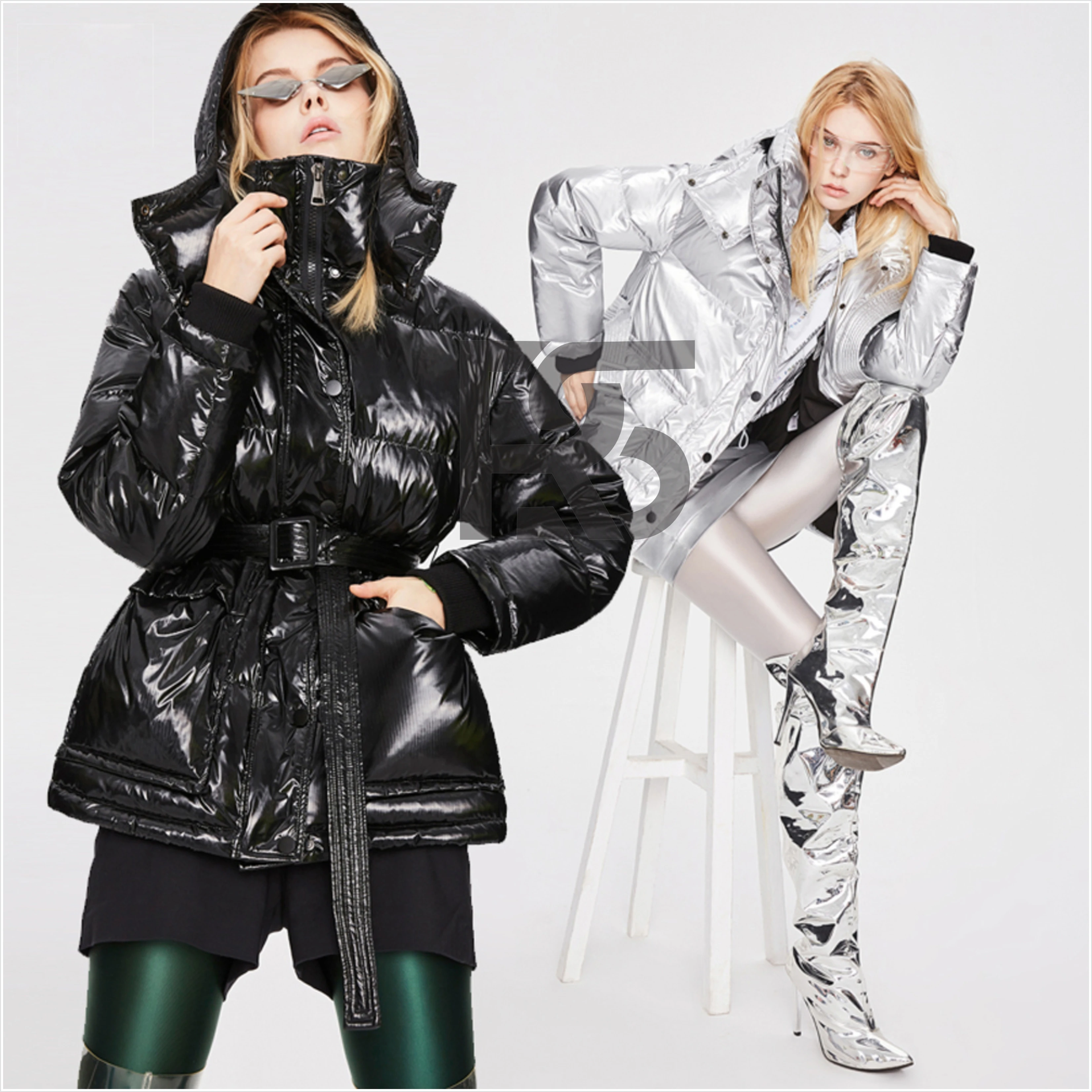 Premium Supplier Winter Quilted Down Jacket Waterproof Shiny Black Cropped Puffer Jacket Women