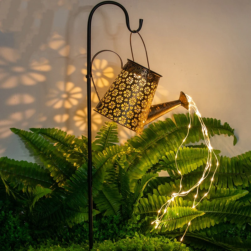 Outdoor waterproof decorative landscape DIY metal watering can led light with stake