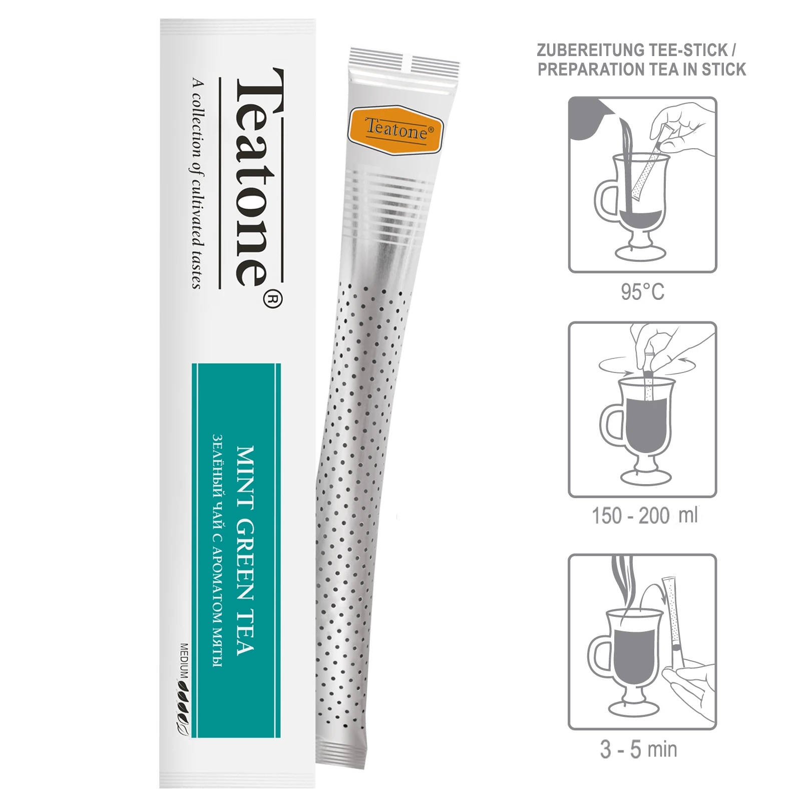 Green tea with Mint in stick TEATONE 100 sticks in individual package * 1.8g High quality