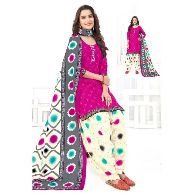 Indian Manufacturer of printed Cotton dress on sale price 10 piece catalog Daily Wear Cotton Printed Salwar Suit With Dupata Set