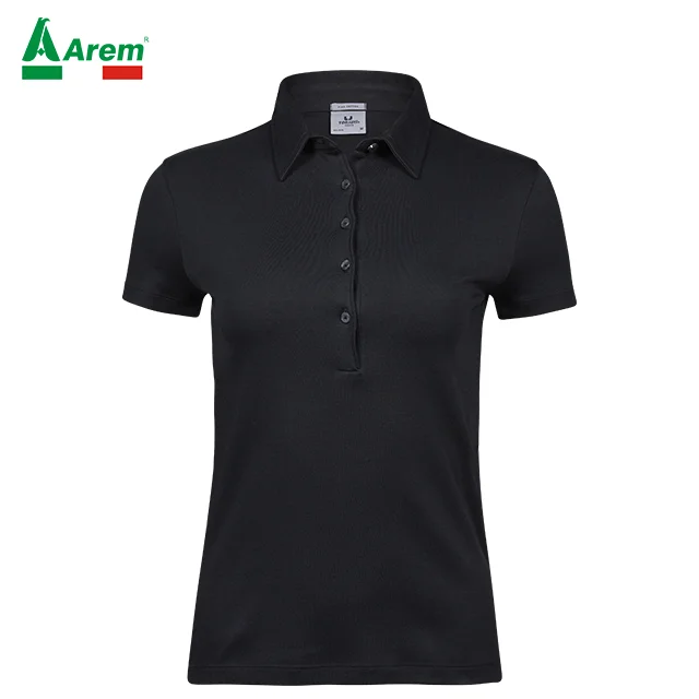 For B2B 100% Pima cotton interlock woman Poloshirt preshrunk Enzymewash best quality tailored fit reinforced shoulders worldwide