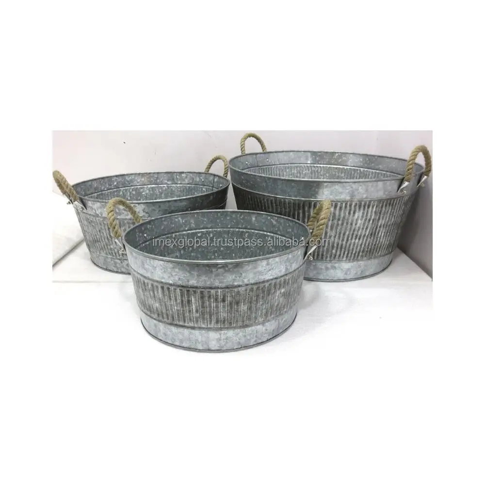 Galvanized Metal Round Ice Beer Bucket/Wine Cooler