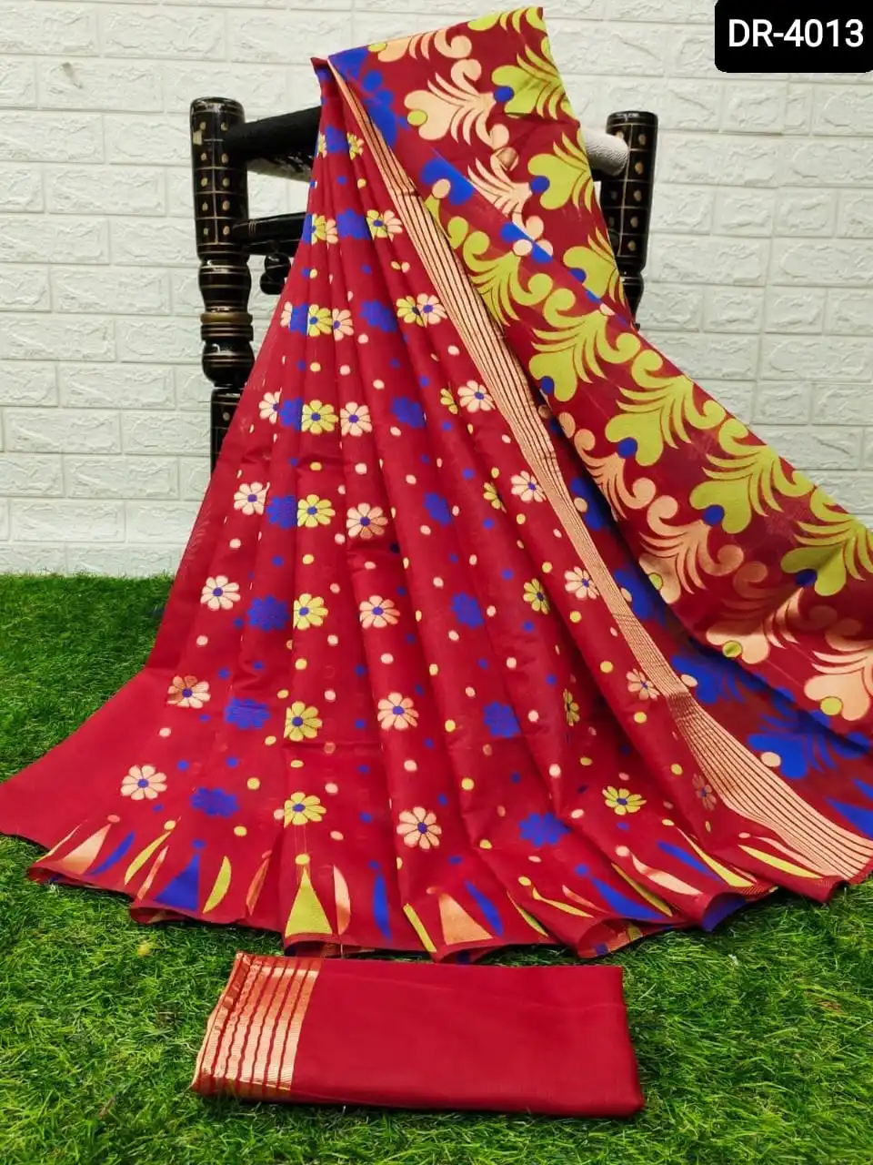 Pure Rich Cotton Silk Designer Saree Beautiful Jacquard Work All Over Sari with Rich Pallu and Cotton Silk Blouse Sari for Women