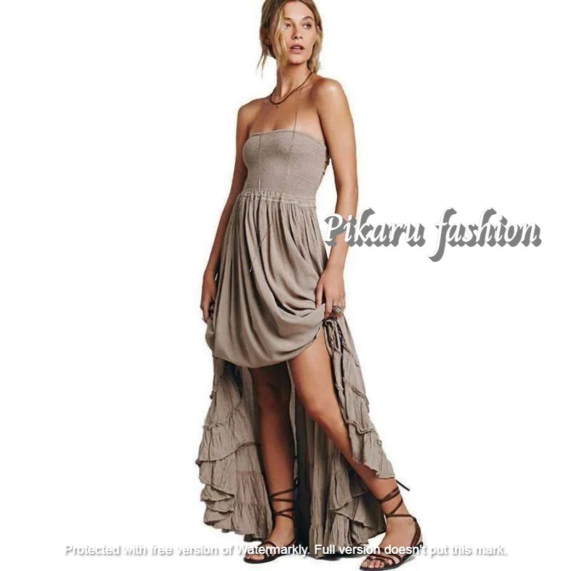 Новое поступление Модные Дизайнерские Длинные женские платья макси с рюшами летнее Цыганское Платье Бохо без рукавов дизайнерское женское платье