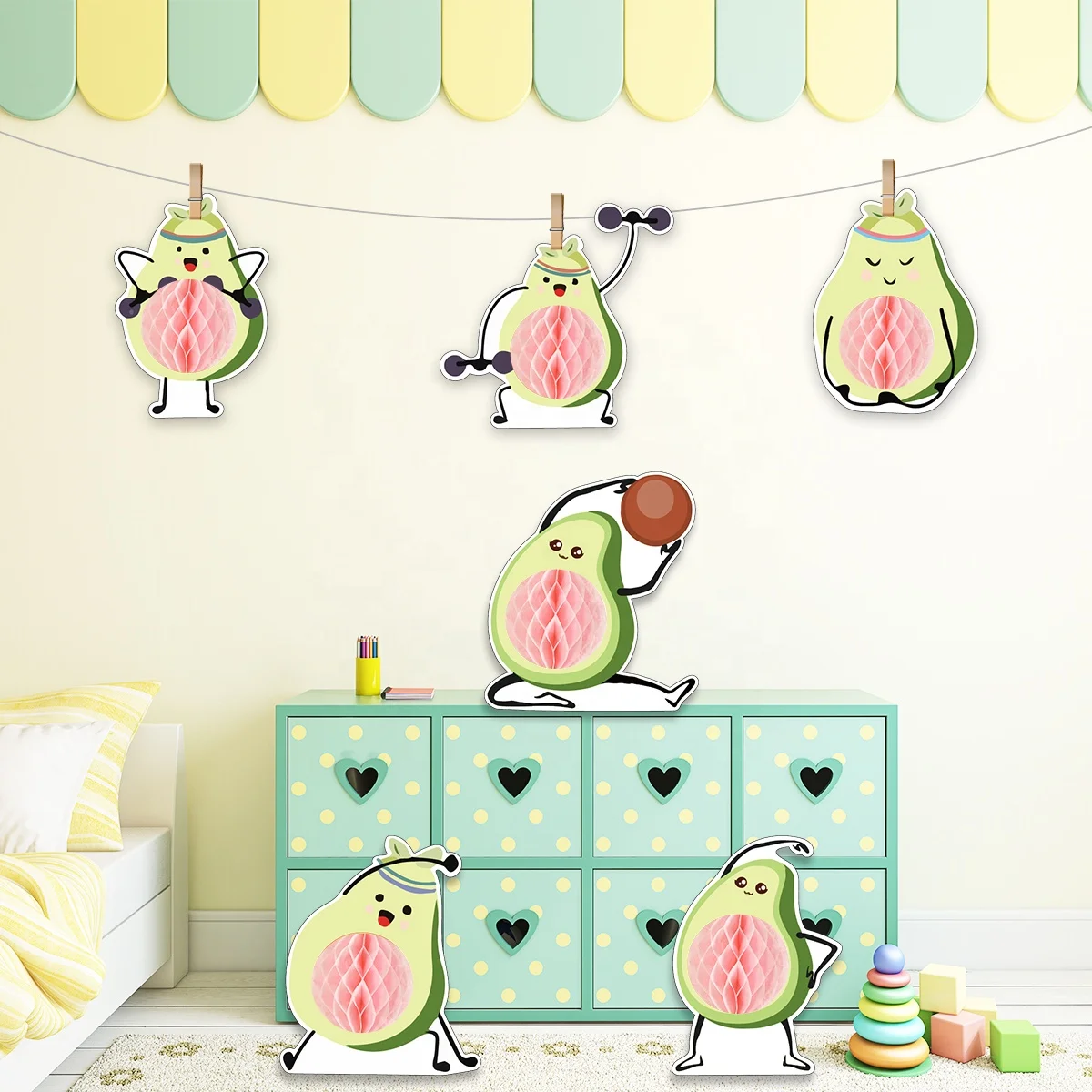 6PCS DIY  Sport Avocado Theme Paper Honeycomb Table Centerpieces Decoration for Holiday Wedding Birthday 1st Party Home Deco