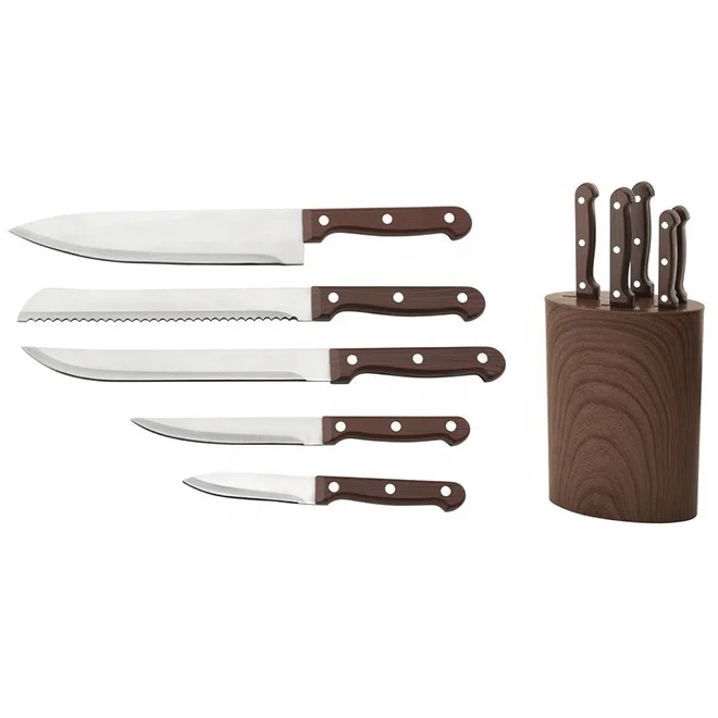 
Yangjiang Factory full tang wavy blade knife Set with Wooden Knife Block Chef knife & scissors, potato cutting Wavy Edged 