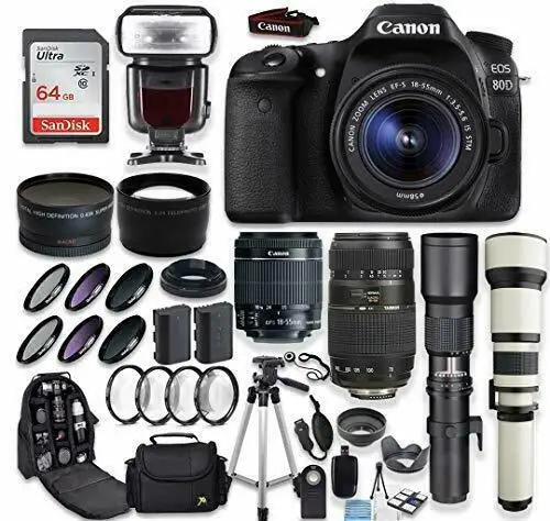 
Wholesales For Canon EOS 80D DSLR Camera + (4) Lenses + Accessory Bundle Plus 5 Years Warranty 