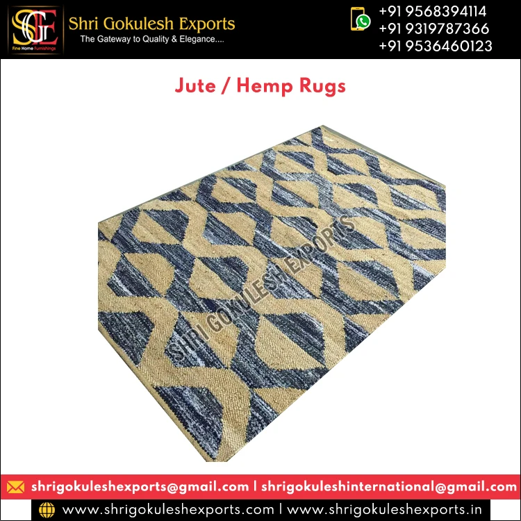 Custom Size Multicolor Handmade Woven Non Slip 100% Natural Fiber Large Jute Hemp Rug from Top Listed Manufacturer