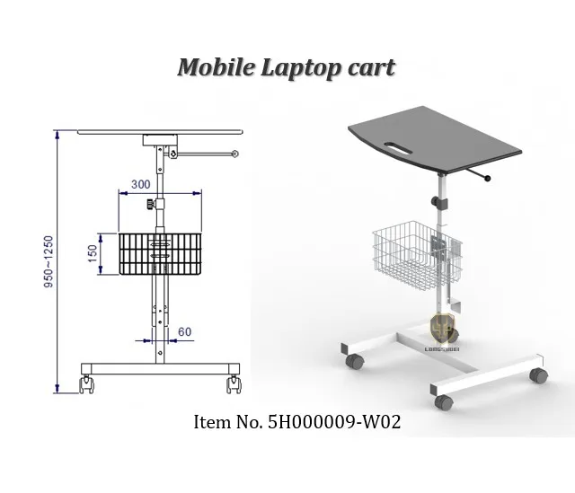 Hospital Trolley Medical Mobile Workstation Medical Equipment Cart Computer Laptop Trolley Factory Roll Stand