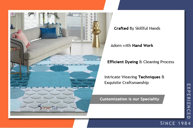 Origin Dealer Selling Best Quality Handmade Cotton Carpets Embroidered Living Room Modern Rectangle Geometric Wool & Cotton