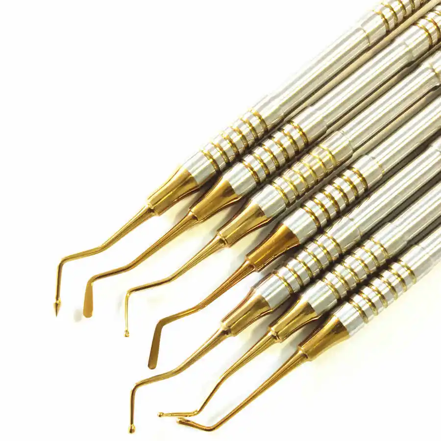 Dental Composite Filling Instruments 7 Pieces Set Resin Filling Spatula Titanium Gold plated Head Resin Filler Stainless Steel