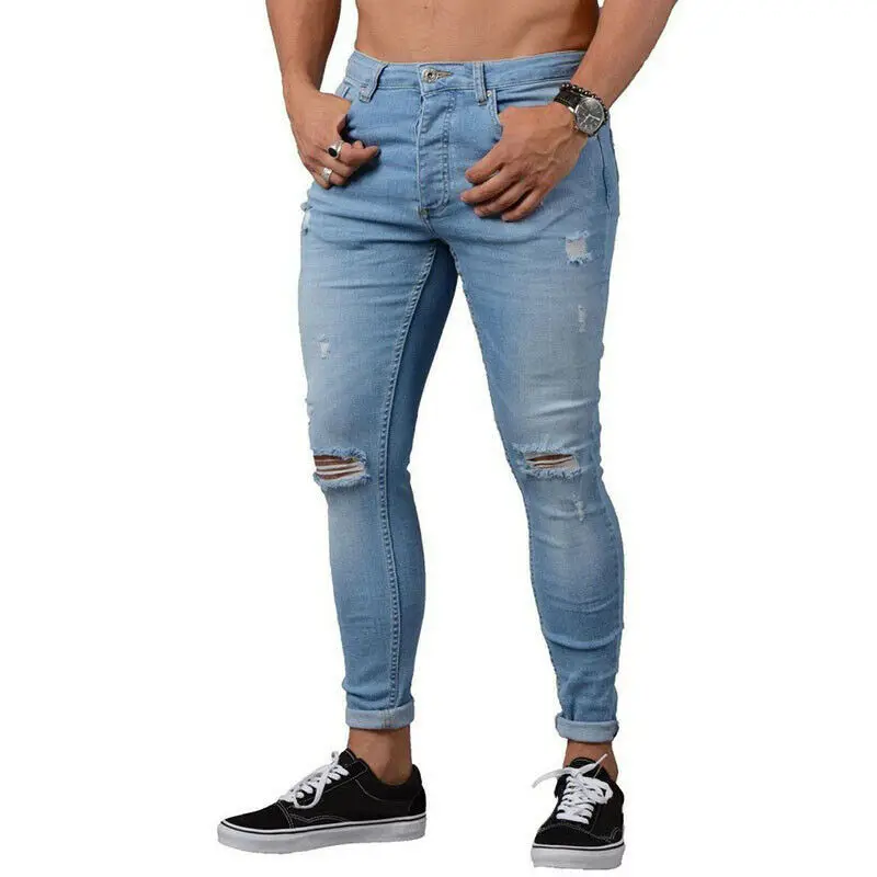 OEM new style bulk wholesale china pants men blue ripped private label jeans