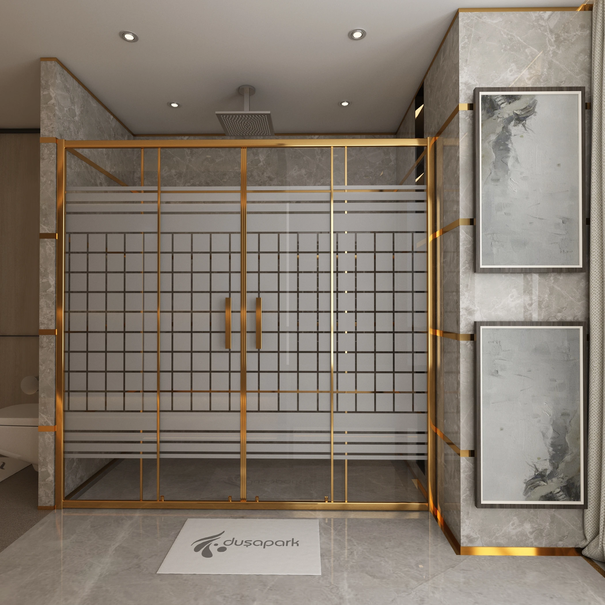 Luxury gold color stainless steel frame shower cubicle tempered portable glass shower room shower cabin