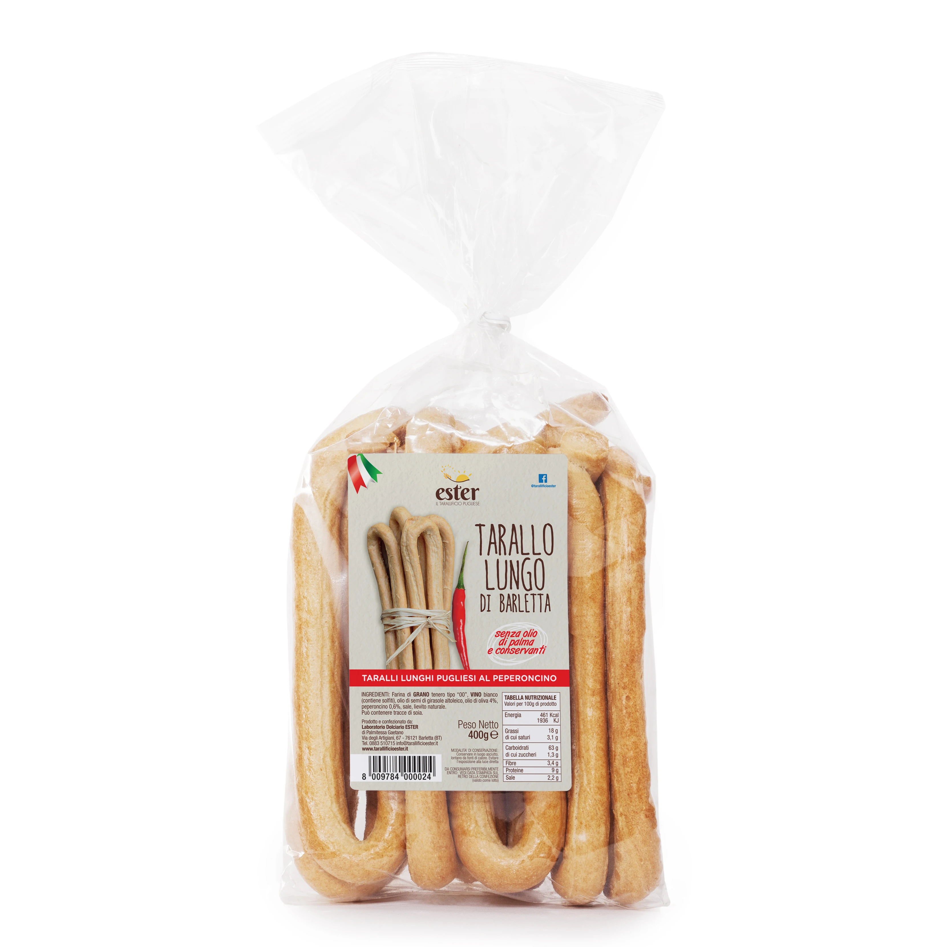 Traditional Taralli Lunghi di Barletta Ester with Chilli Pepper and Italian Olive Oil for appetizer 400g