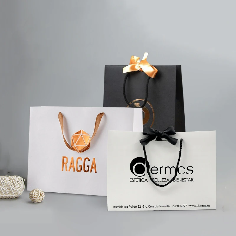 factory custom fashion satin drawstring boutique shopper gift paper kraft bag with print your own logo