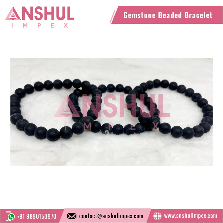 Top Selling Black Color Meditation Healing 7.5in Black Onyx Matt Round Gemstone Beaded Bracelet