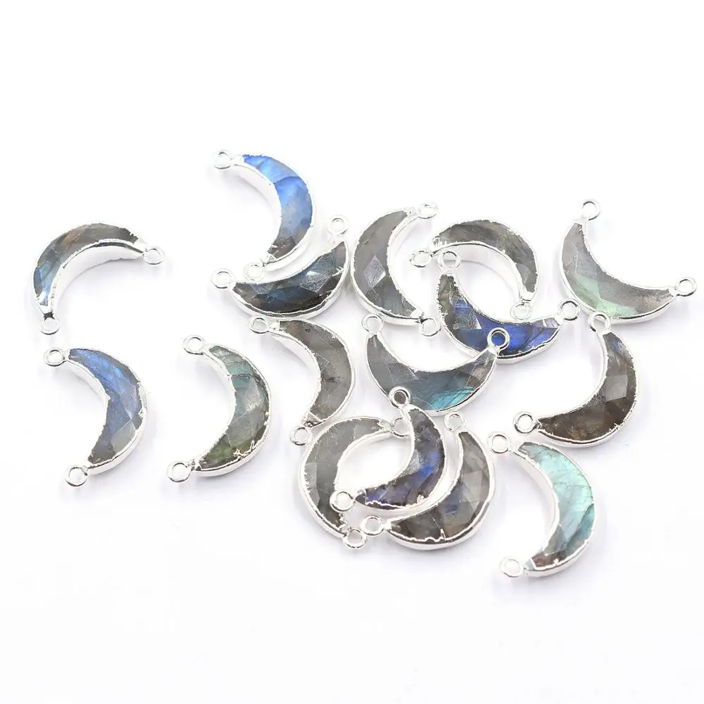 Labradorite 18 To 20 MM With Bail Moon Shape Silver Plated Connector