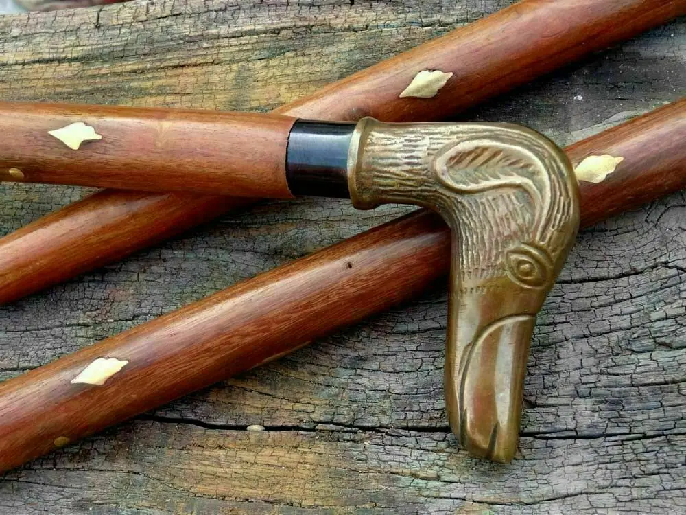 
Brass Nautical Designer Dog Antique Style Head Handle Cane Wooden Walking Stick 