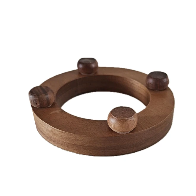 Round Hollow Display Stand 4-Legged Wood Base Pedestal Glass Jar Sealing Lid Walnut Wood Base for Glass Cylinder Containers