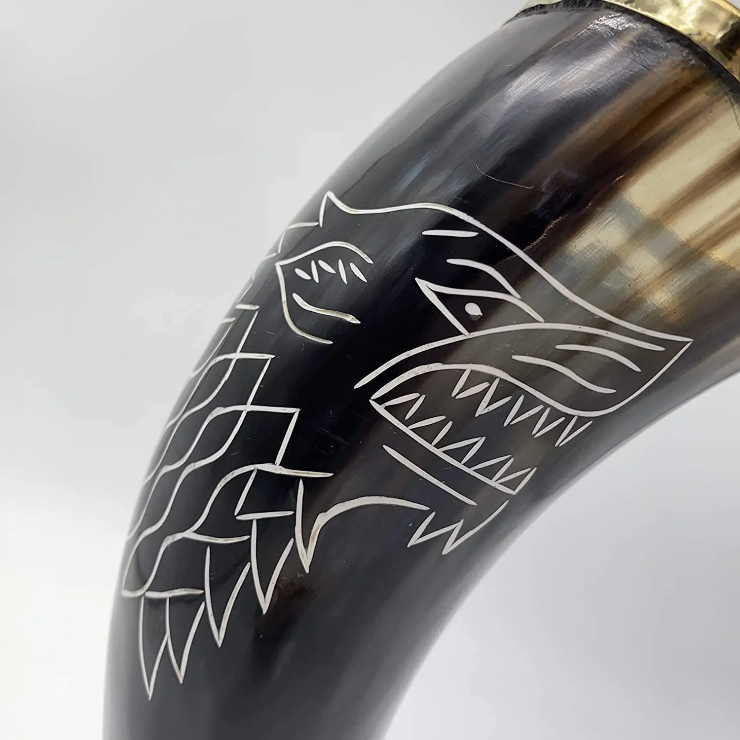 Ручной работы 100% натуральный рог с подставкой дом Старков вдохновил гравировка латунной обод-идеальный Ale Пивная кружка