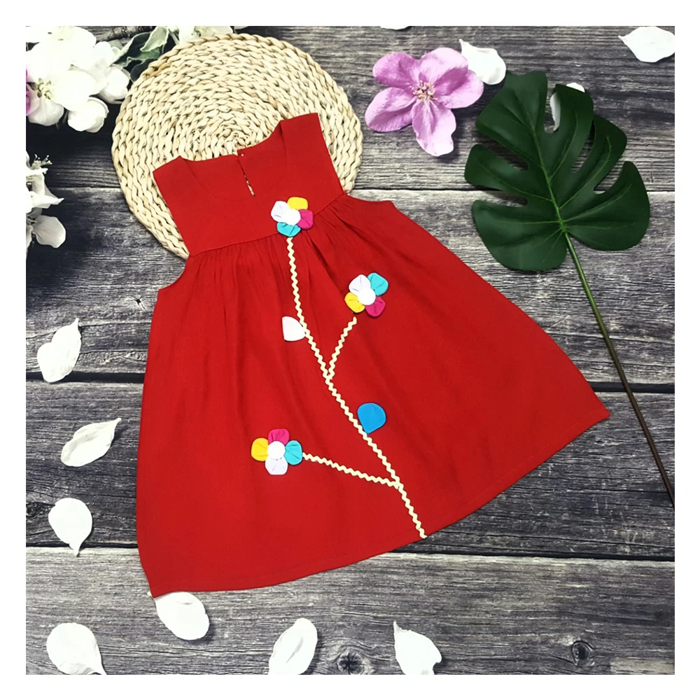 Latest hot selling baby kids girls dress Flower petals sleeveless skirt little made in Vietnam