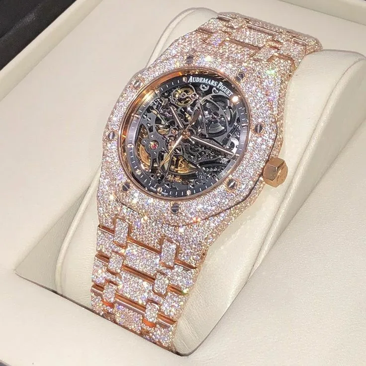 
Stainless Steel Full Diamond on Band Custom Logo Real Diamond Watch Mens Luxury 