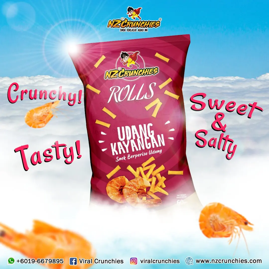 Best Selling Delicious NZC Rolls Udang Kayangan (PRAWN) Bag Packaging Package Processing Type Fried Unique Crunchiness