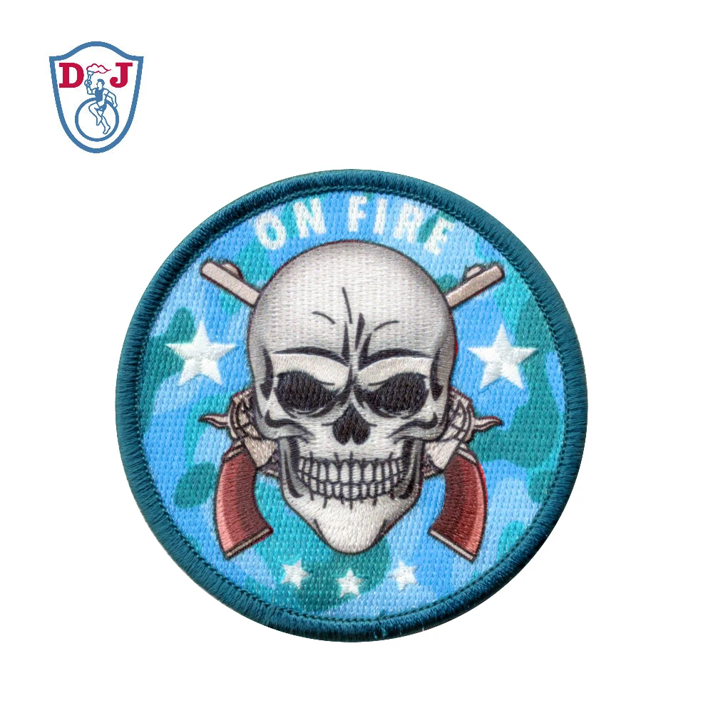 High Quality Skull Design Partial Sublimation Partial Embroidery Patch for Biker Jacket