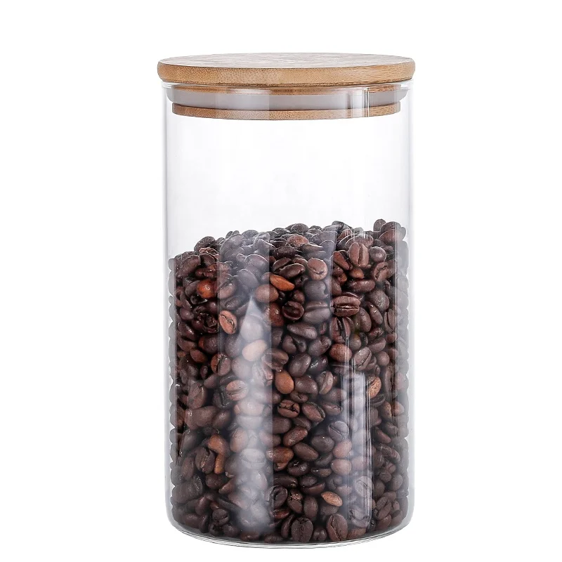Empty Clear Coffee Beans Glass Bottles Vanilla Glass Jar With Bamboo Lid Cork