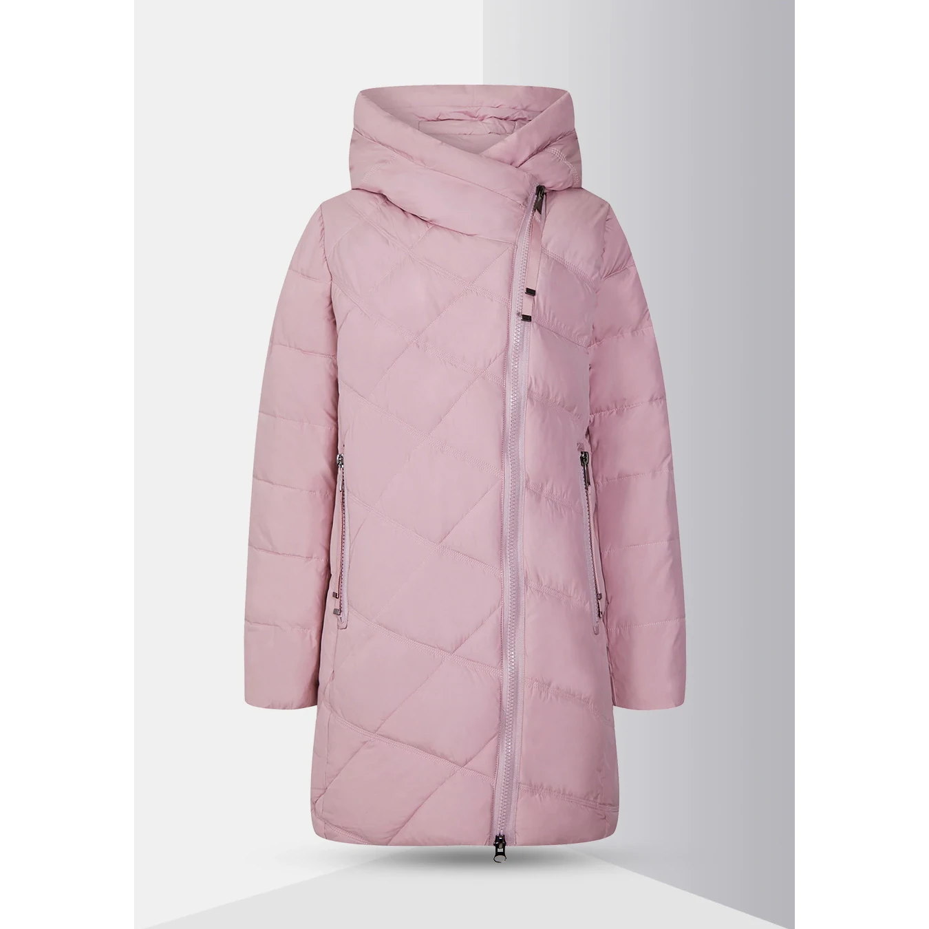 Women Jacket Pink Zipper Slim Winter Clothes Top Fashion Hooded Bio Coat Female Warm Parkas Long Puffer Jacket
