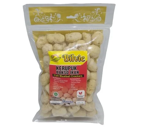 
Bilvie Food Crunchy Halal Original Fish Meatball Crackers Indonesian Snacks 200gr 
