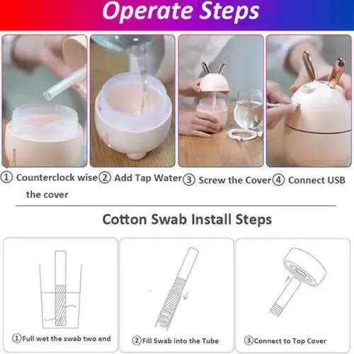 Cute Deer Rabbit Nano Atomized Humidifier Night Light USB Charging Aromatherapy Essential Oil Diffuser Mist Maker Air Purifier