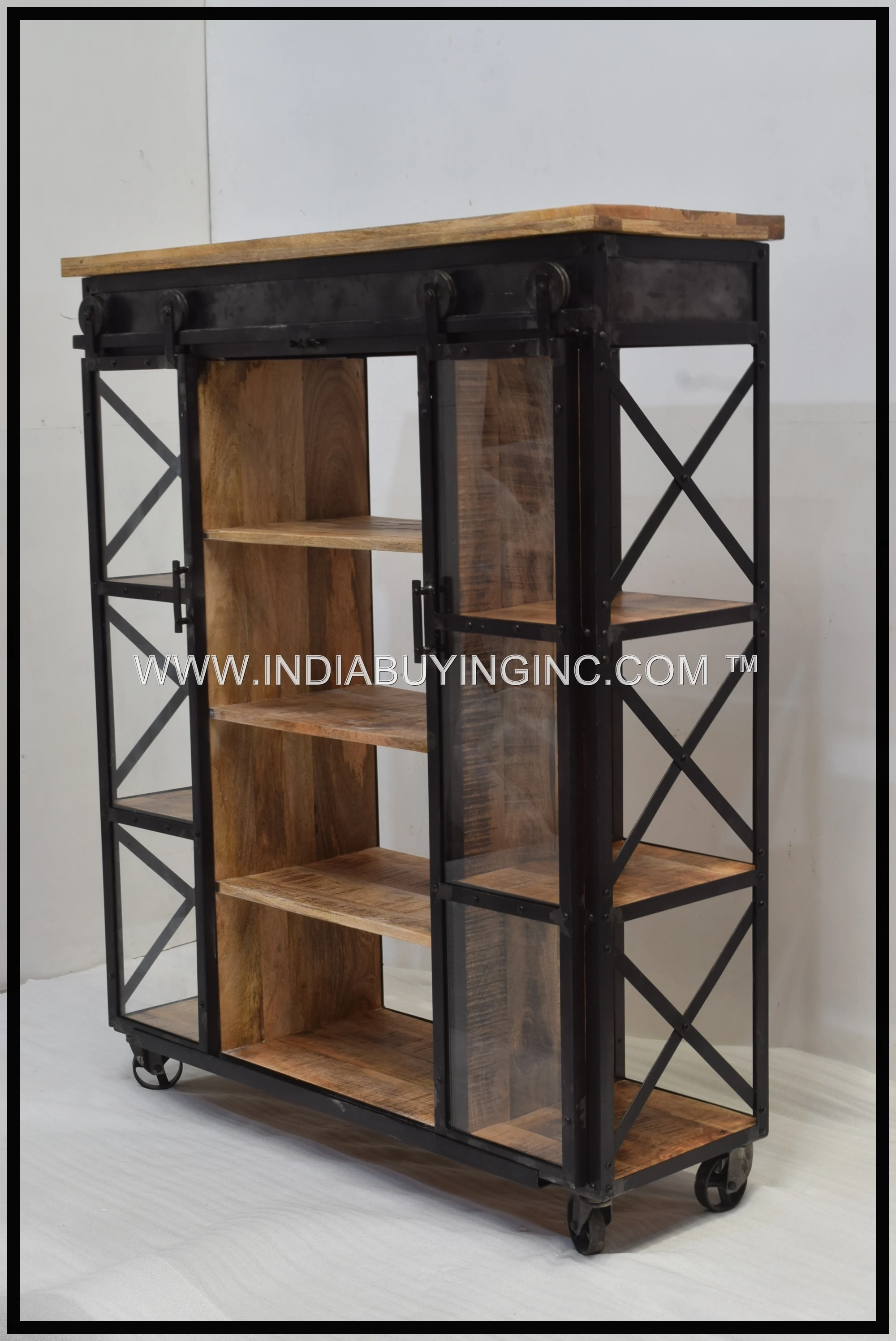 Хит продаж шкаф для хранения стеклянных дверей из массива манго изготовленный высококачественного железа и дерева дома отеля