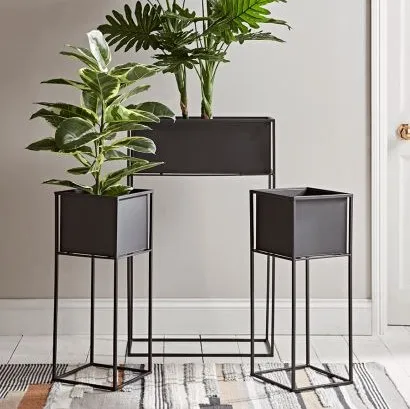 Flower Pot Decorative Black Garden Indoor Outdoor Iron Big Large Wholesale Metal Stand Plant Flower Pots Planters For Plant