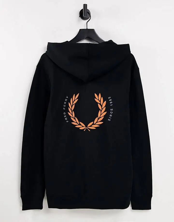 Fred Perry laurel wreath back print hoodie in black custom design