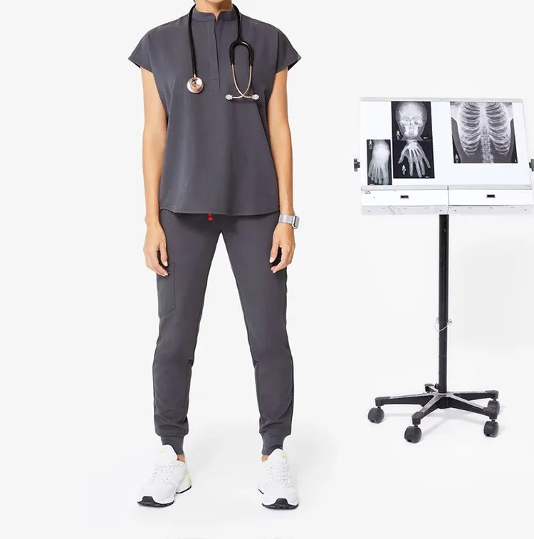 One Button Placket Mandarin Collar Drop-Shoulder Silhouette Comfy Nursing Women Scrubs Tops Uniform