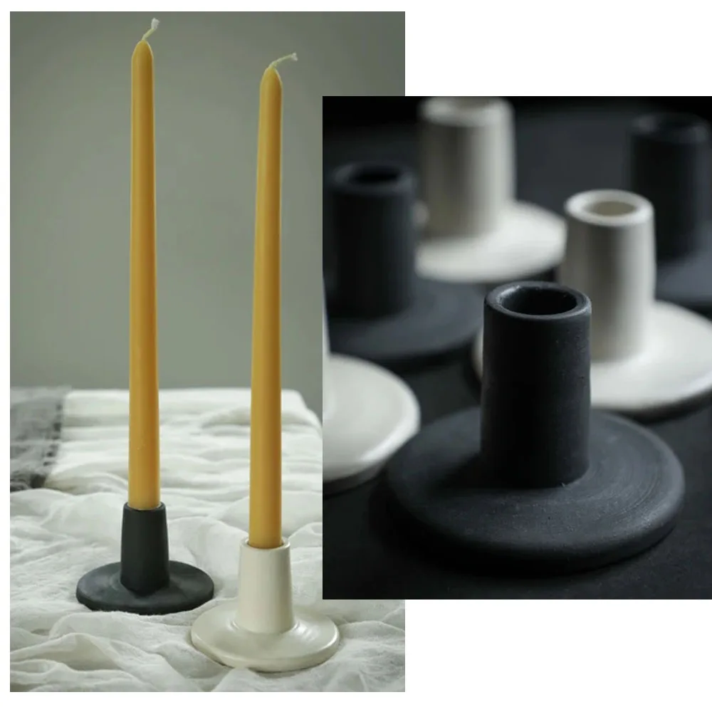 INS matte white&black candlestick 2021 ceramic taper candle holder (1600361641636)