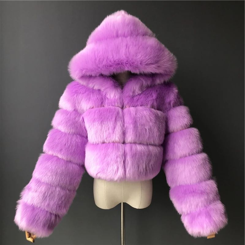 Wholesale Panelled Fox Fur Jacket Customize Colorful Luxury Women Faux Fox Fur Cropped Coat