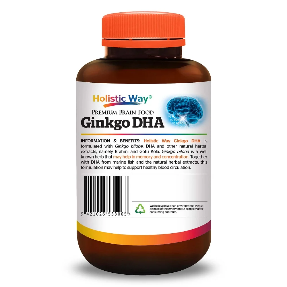 Best Hot Selling Manufacture Premium Brain Food 60 Vegetarian Capsules Holistic Way Ginkgo DHA from Canada