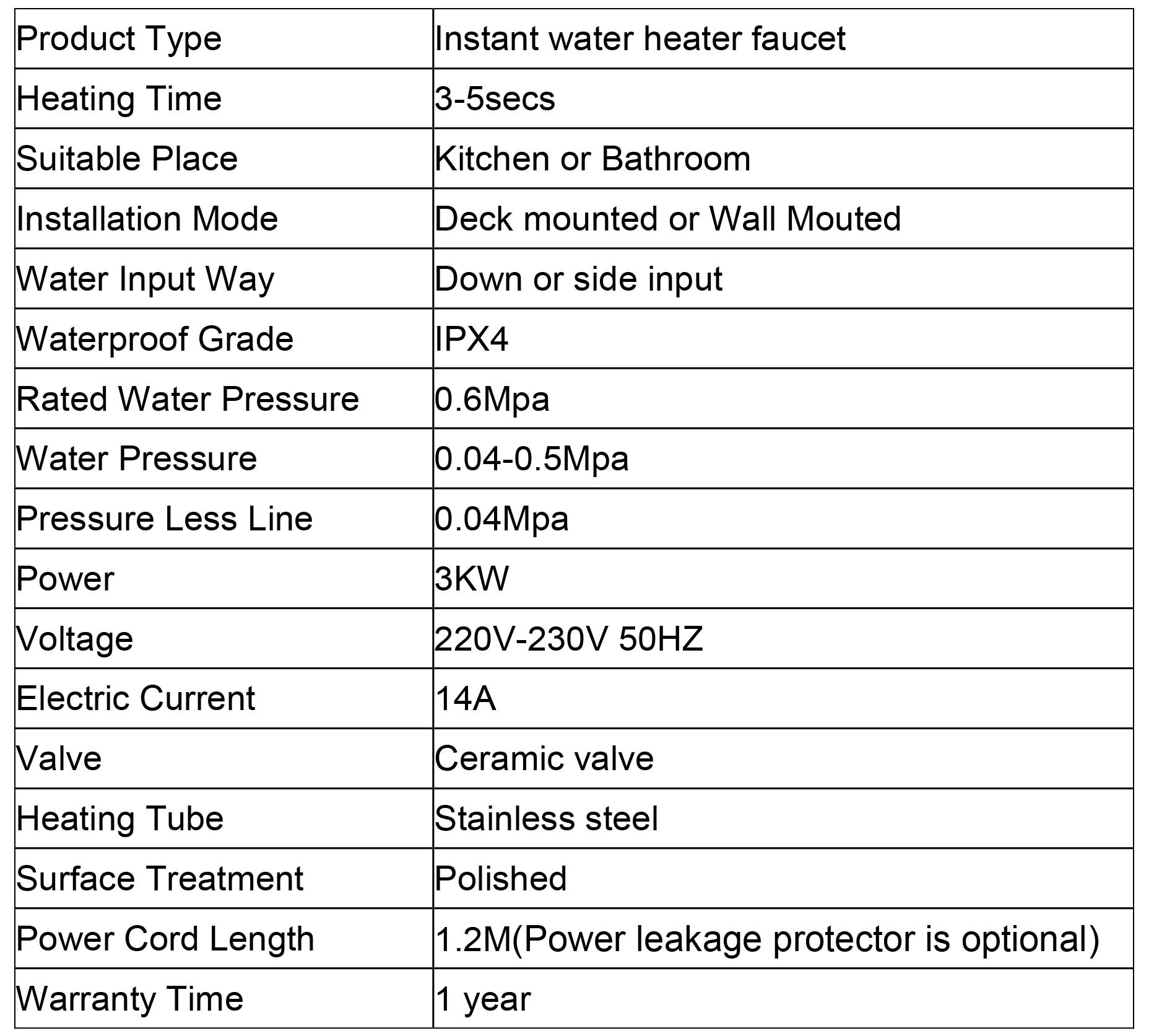 water heater spec-2