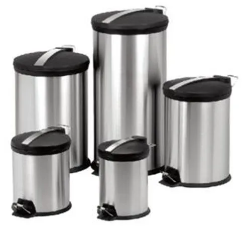 Fashion Creative Portable Stainless Steel Silvery Plastic Lid Durable Household 12L Round Pedal Waste Bin