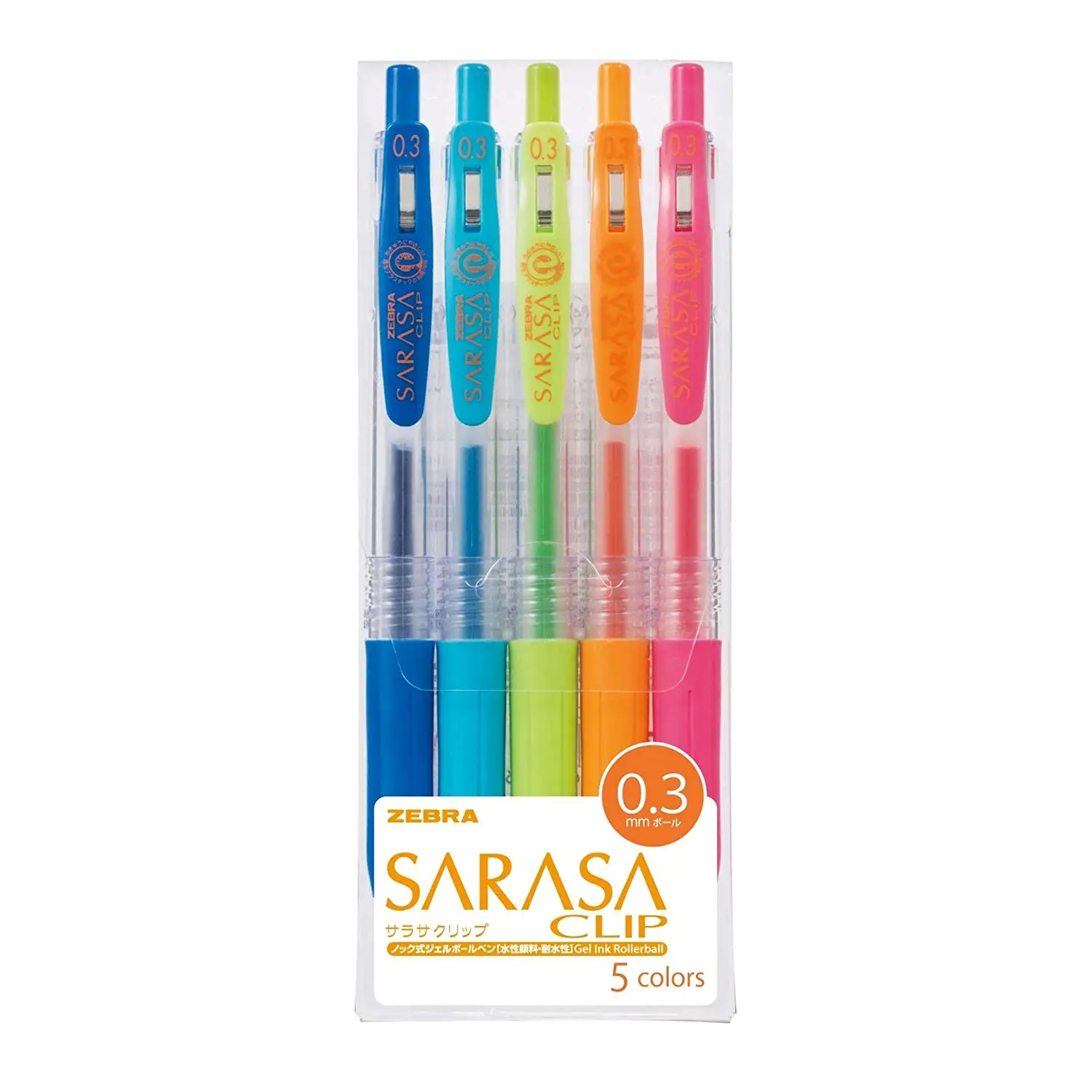 Zebra Sarasa Clip 0.3 Gel Ink Ballpoint pen 5 Color Set JJH15-5CA Made in Japan
