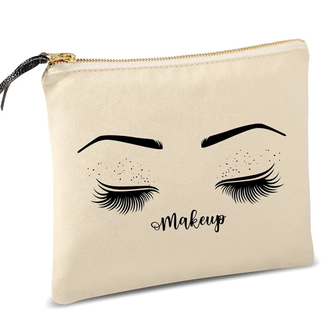 Eco Friendly Recycled Cotton Travel Cosmetic Pouch Makeup Bags With Zipper And Customized Print