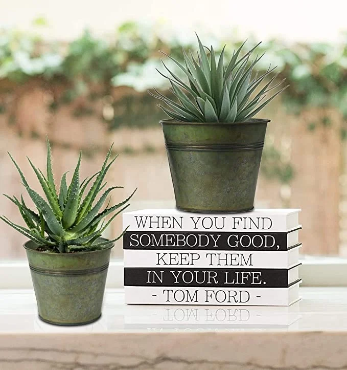 Vintage Green Galvanized Tin Planter Metal Bucket Pot or vase for Farmhouse Planter Indoor outdoor Home customizable