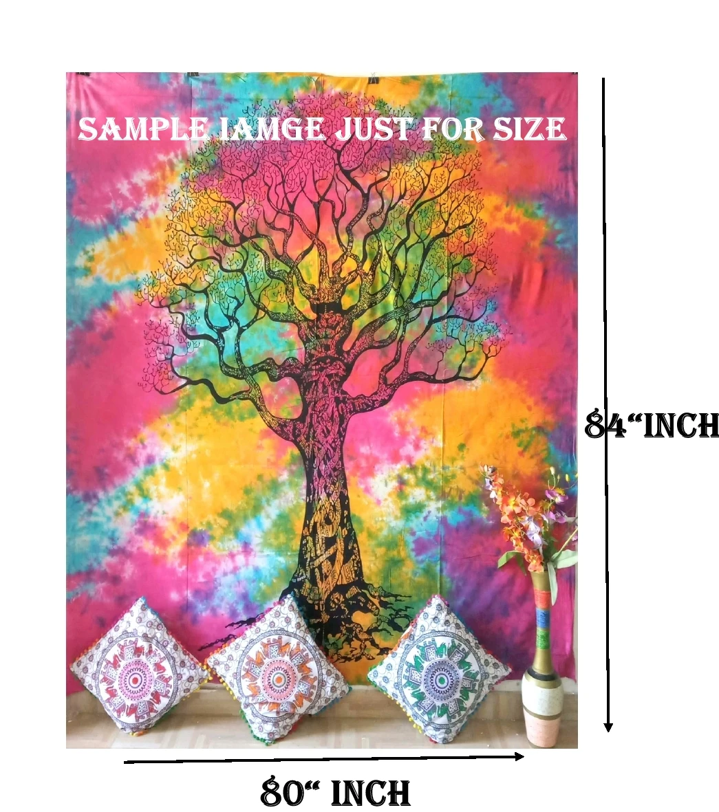 Cotton Mandala Animal Print Wall Hanging Queen Size Modern Floral Handmade Multiple Color Ethnic